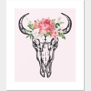 Buffalo Skull With Bouquet Posters and Art